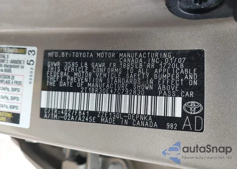 2007 Toyota Corolla Le from USA, damaged, VIN 2T1BR30E47C792830
